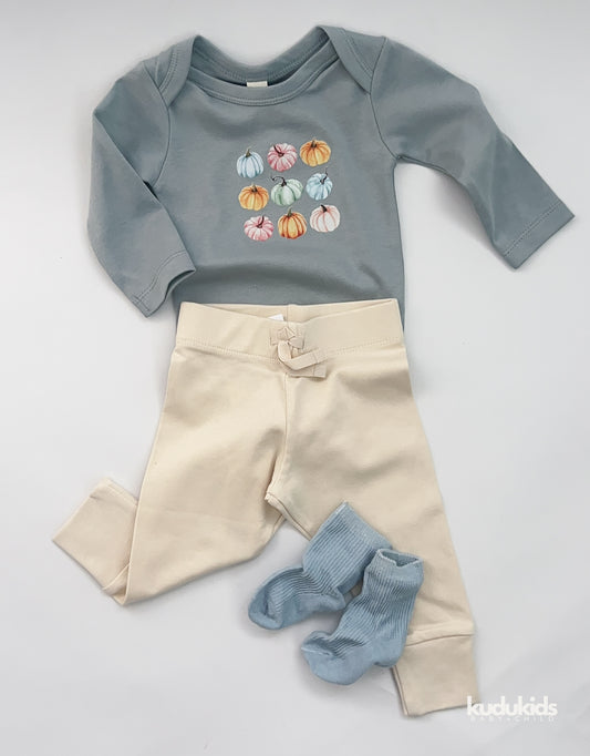 Organic Cotton Long Sleeve Bodysuit / Mist