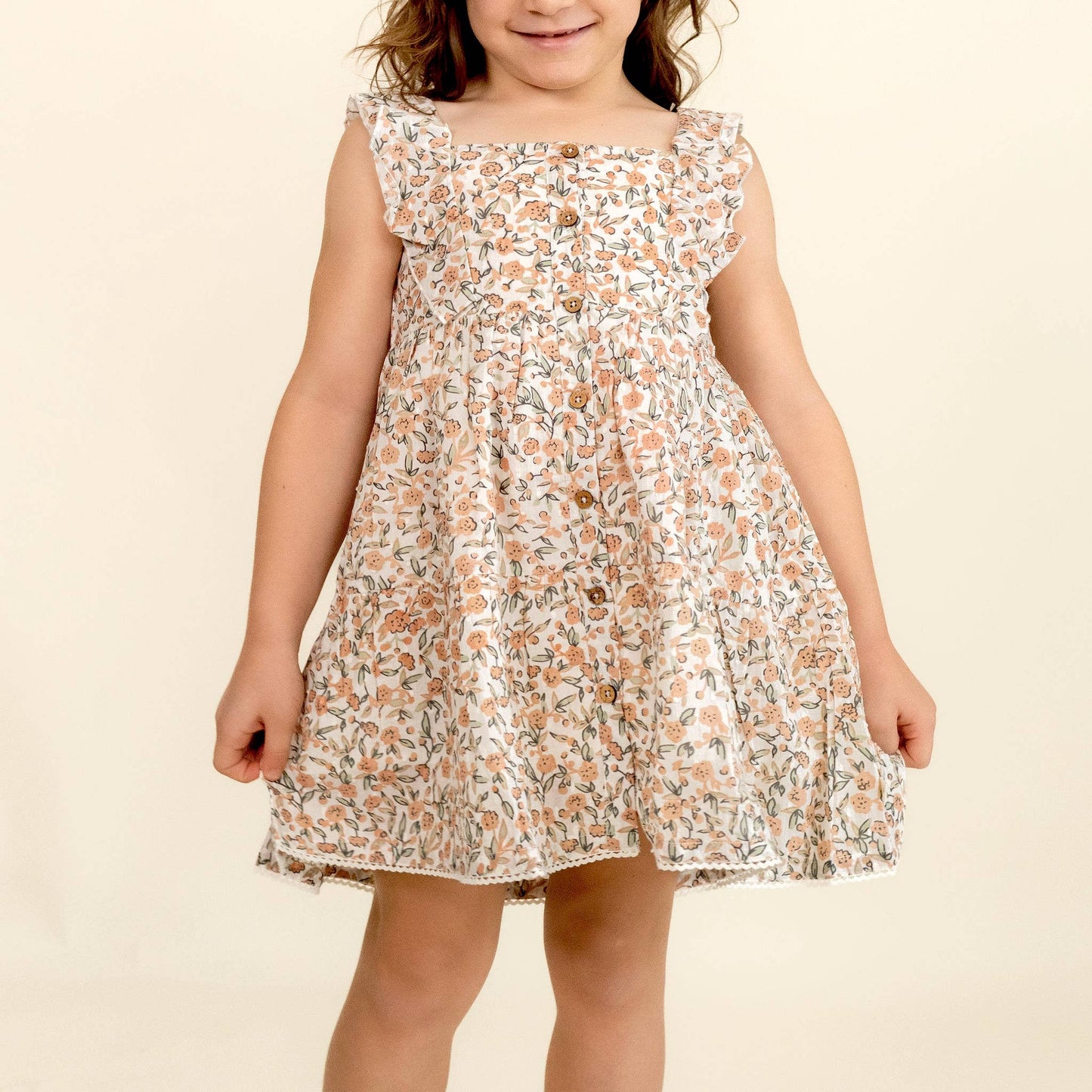 Organic Flutter Buttoned Tiered Dress / Magnolia
