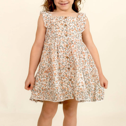 Organic Flutter Buttoned Tiered Dress / Magnolia