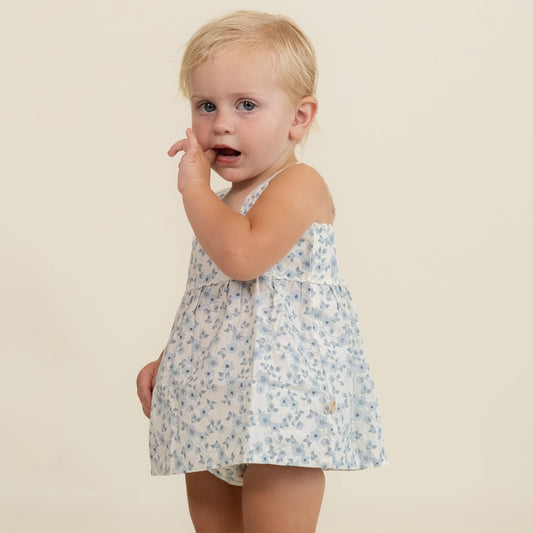 Organic Scalloped Top & Bloomers Set / Blue Vines