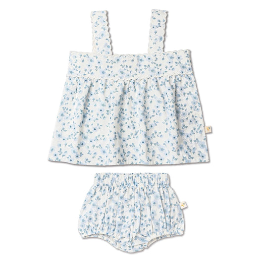 Organic Scalloped Top & Bloomers Set / Blue Vines