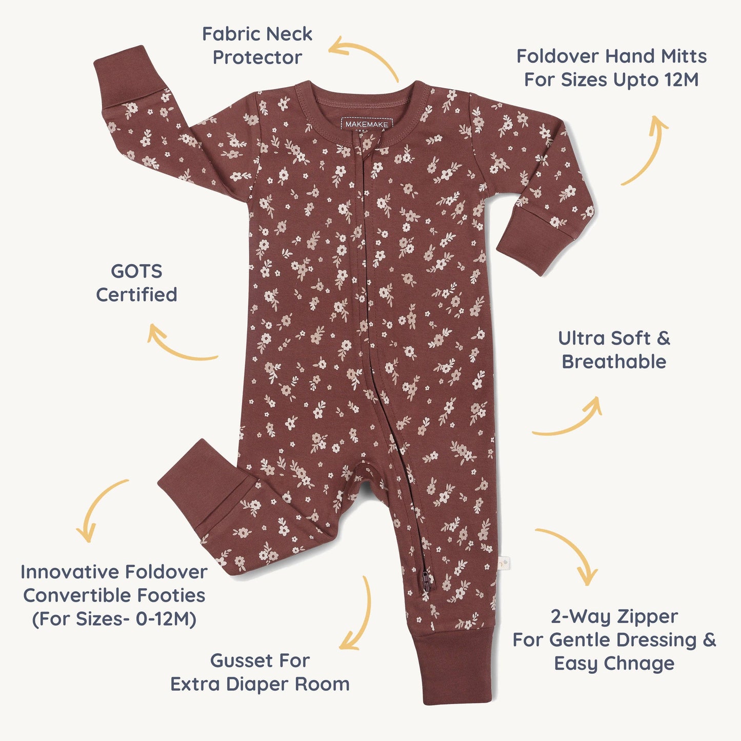 Organic 2-Way Zip Romper / Winter Bloom