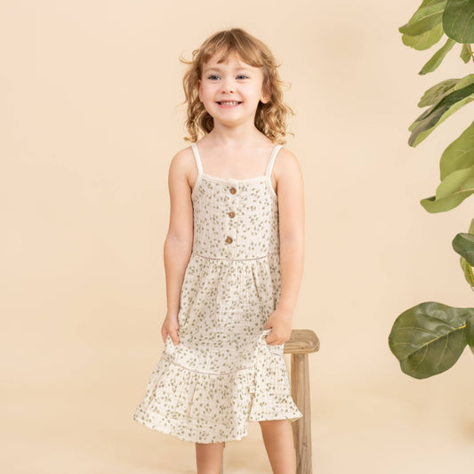 Organic Buttoned Tiered Dress / Petals
