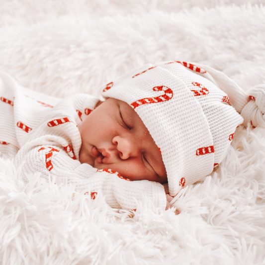 Organic Cotton Waffle Knot Hat / Candy Cane