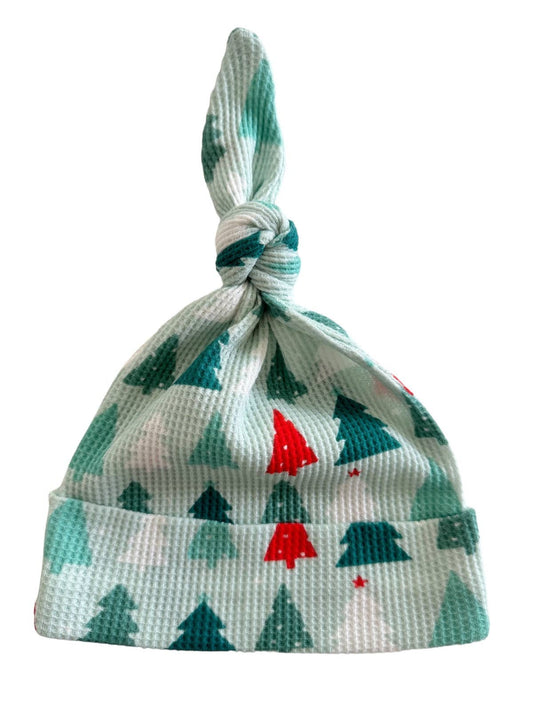 Organic Cotton Waffle Knot Hat / Festive Firs