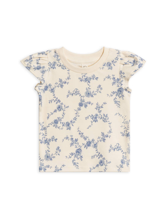 Organic Cotton Petal Sleeve Tee - Serena Floral / Rain