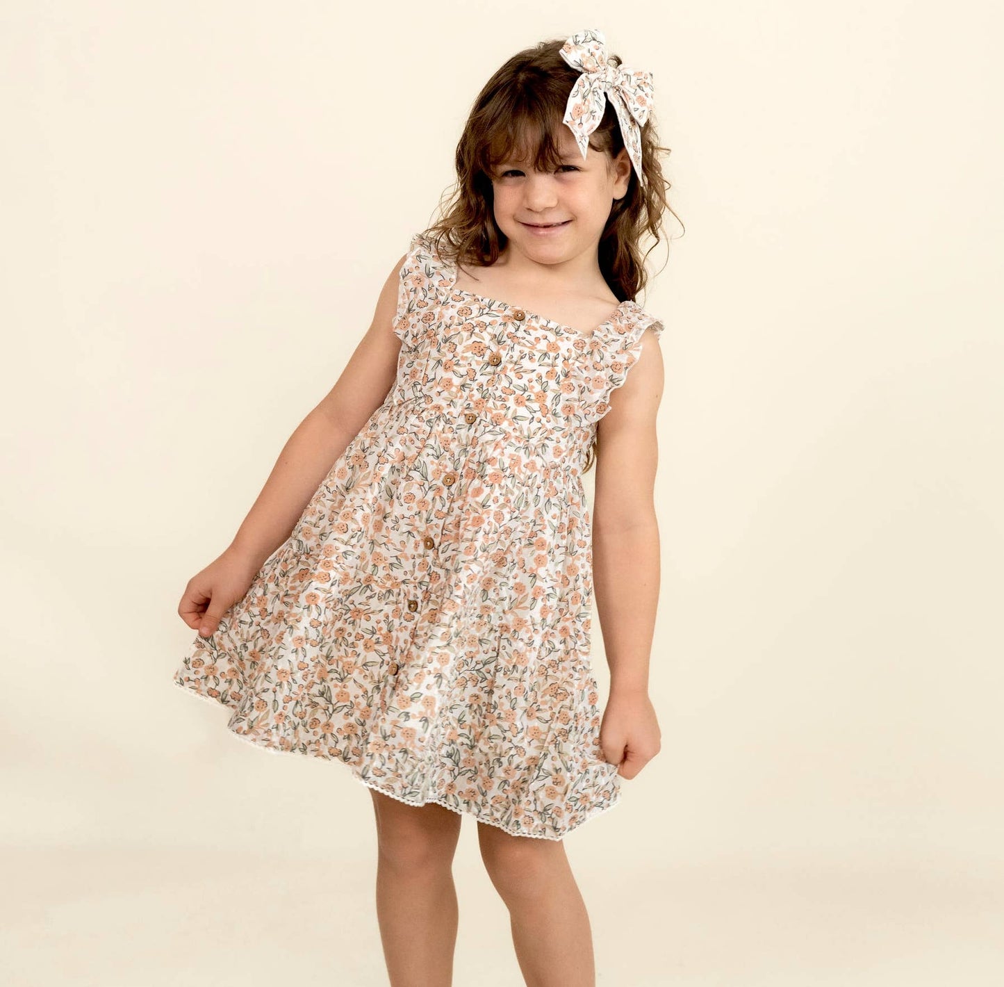 Organic Flutter Buttoned Tiered Dress / Magnolia