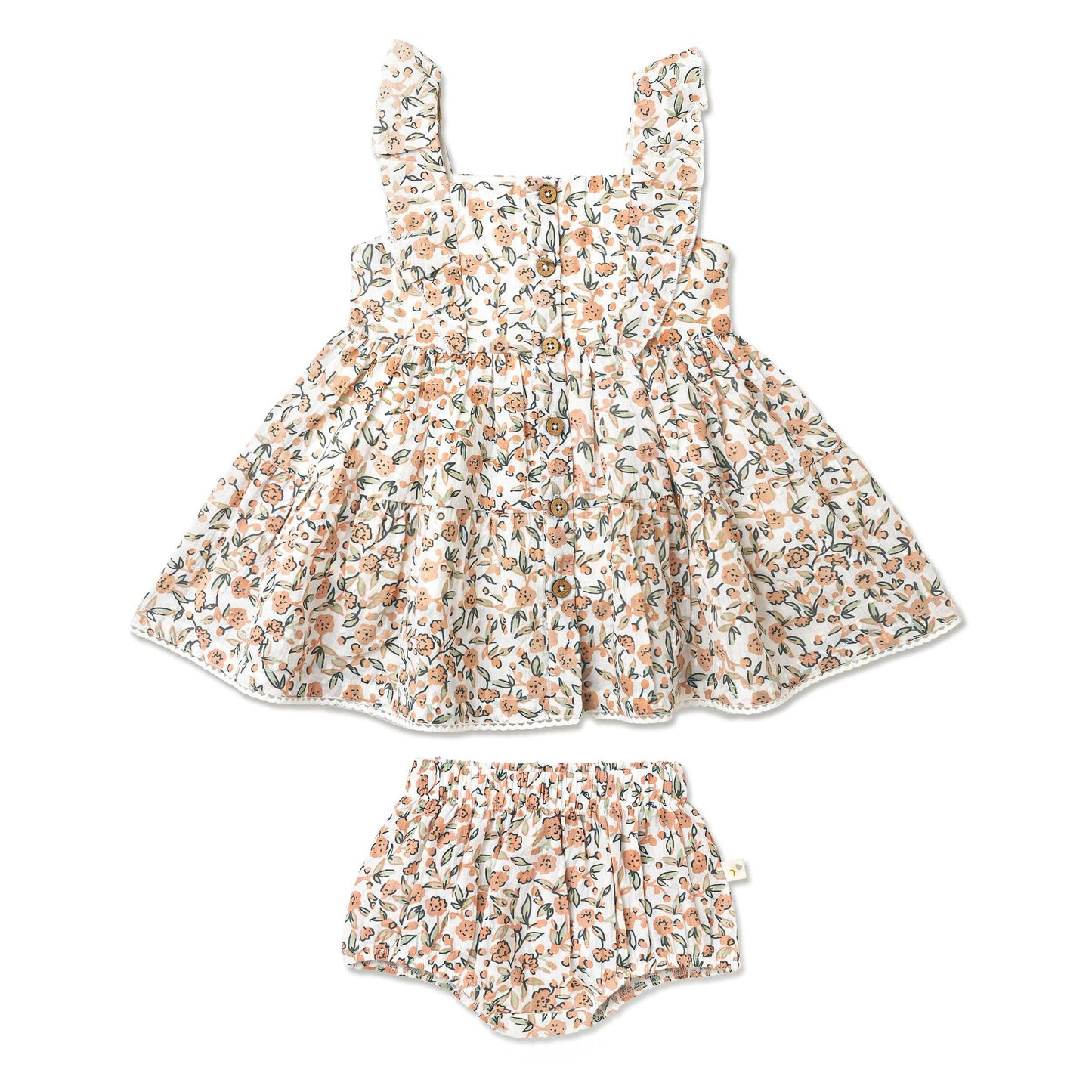 Organic Flutter Buttoned Tiered Dress / Magnolia