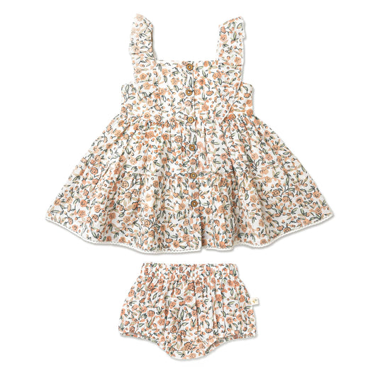 Organic Flutter Buttoned Tiered Dress / Magnolia