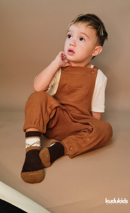 Organic Cotton Waffle Overalls / Caramel