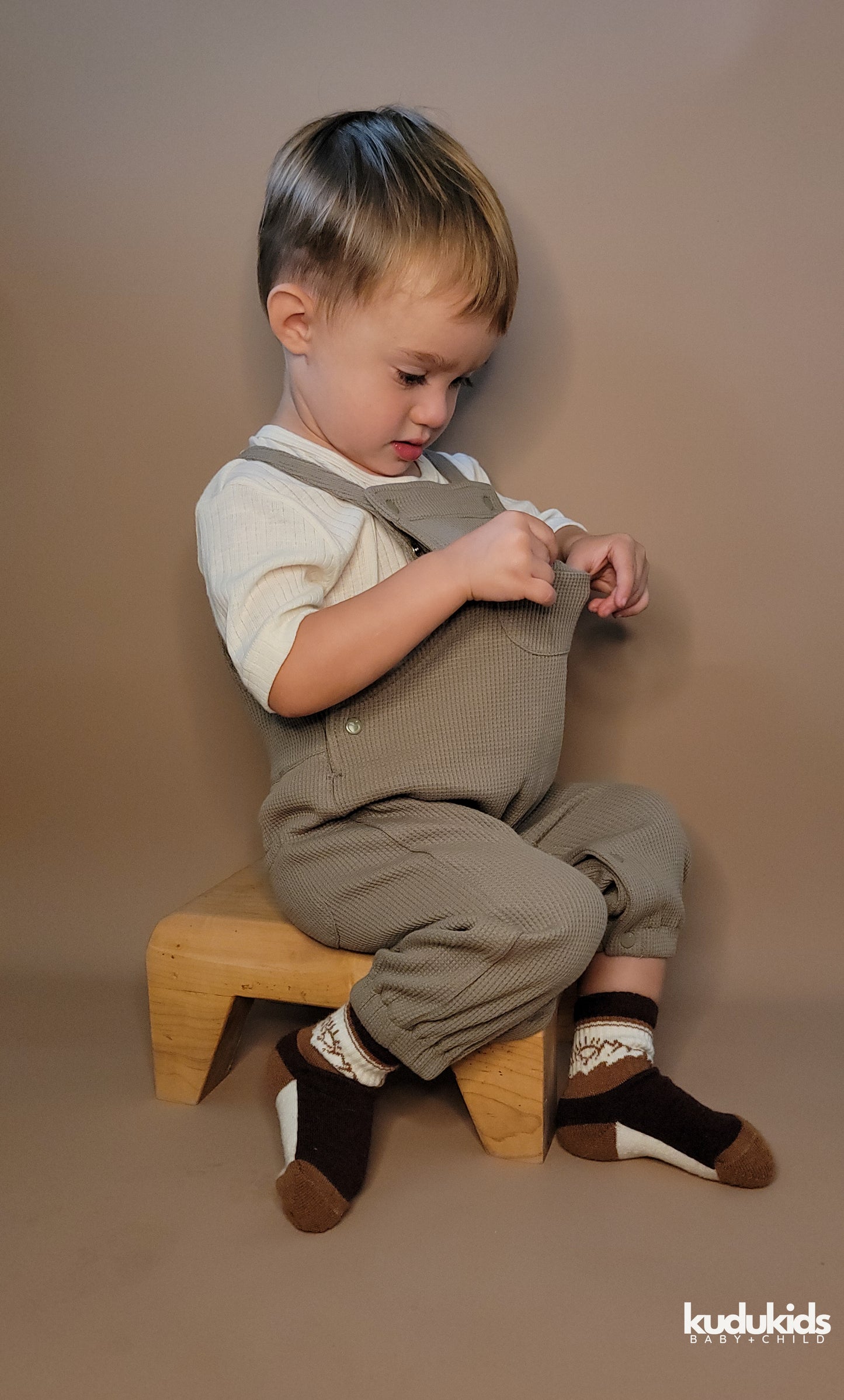 Organic Cotton Waffle Overalls / Sage