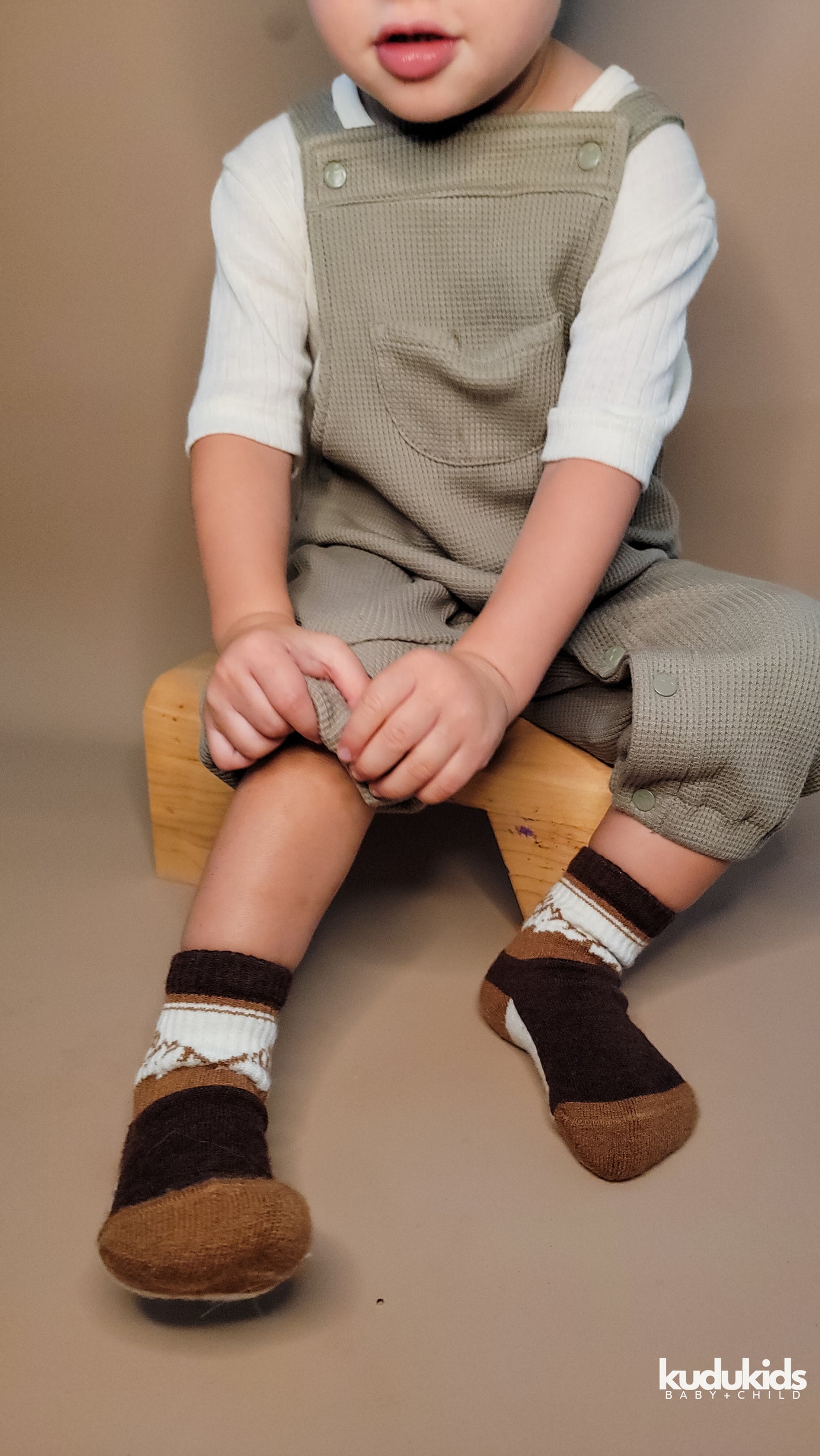 Organic Cotton Waffle Overalls / Sage