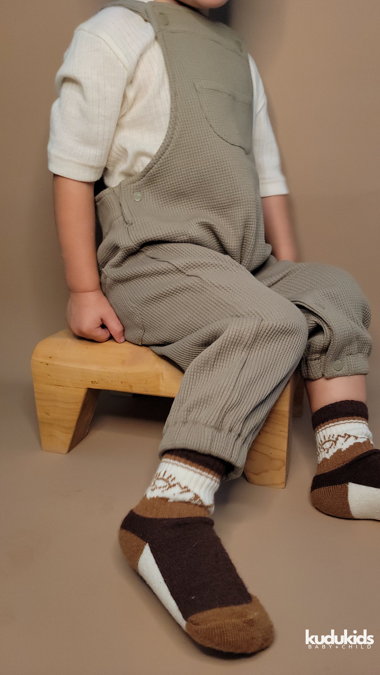 Organic Cotton Waffle Overalls / Sage