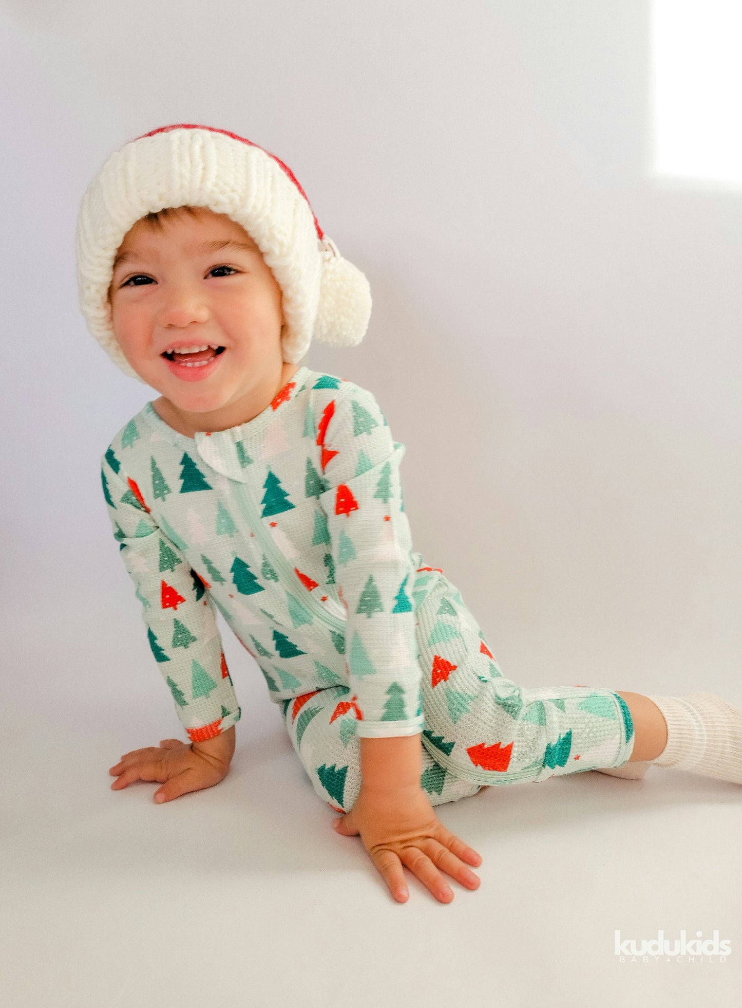 Organic Waffle Basic Zip Romper / Festive Firs