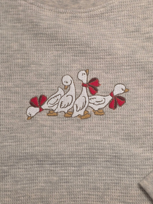 Waffle Knit Long Sleeve / Holiday Goose