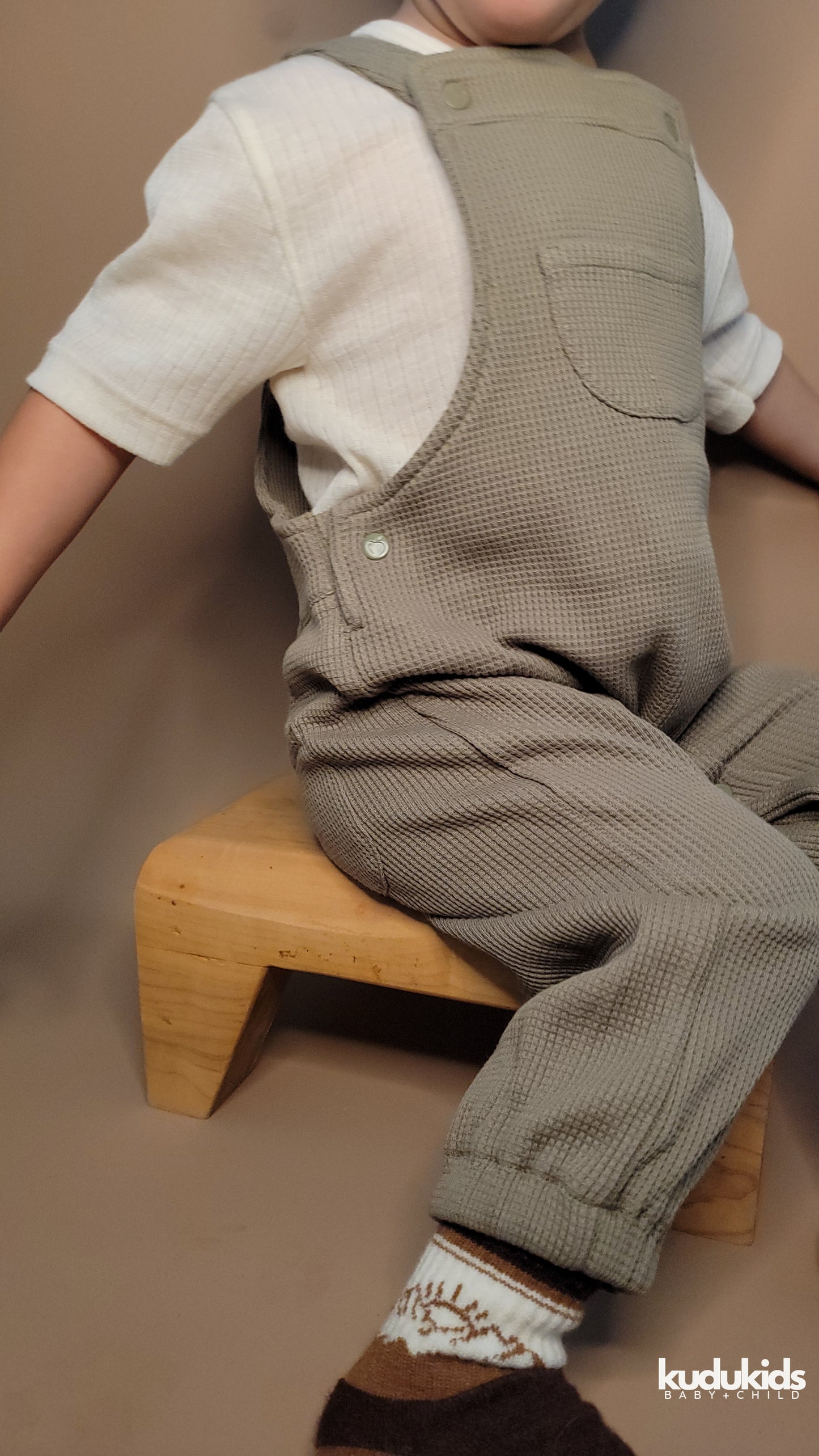 Organic Cotton Waffle Overalls / Sage